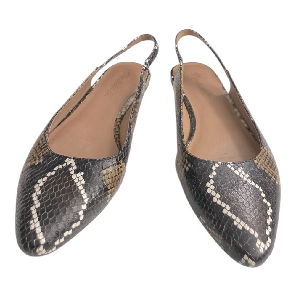 Madewell Margot Flats Brown Leather Snake Multi Print Slingback Shoes Size 7